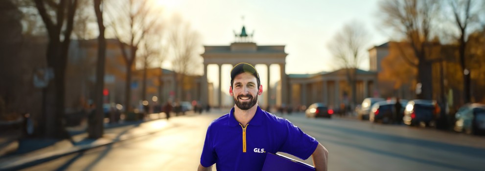 Versand nach Deutschland mit GLS - Zusteller am Brandenburger Tor