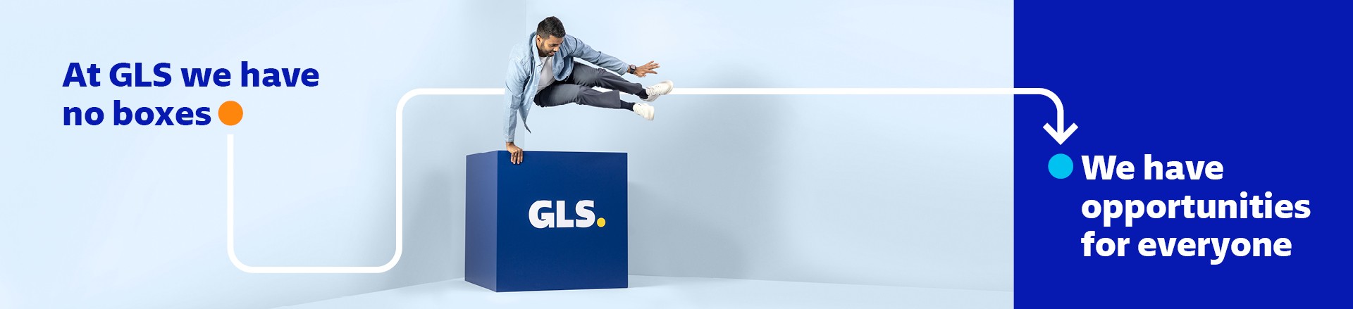 Banner Mitarbeiter mit GLS-Würfel