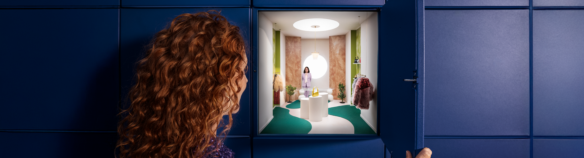Woman opening locker of Parcel locker