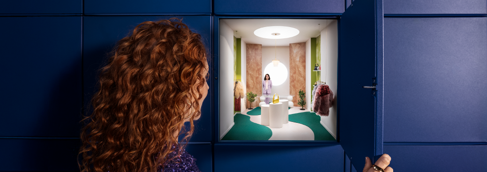 Woman opening locker of Parcel locker